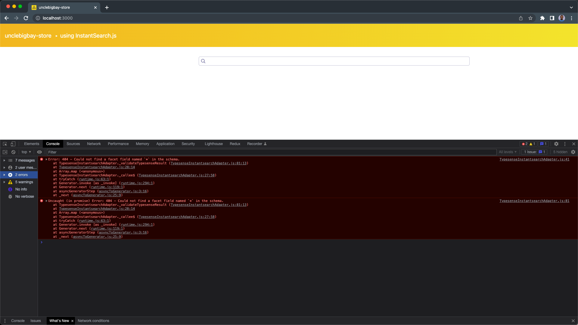 instant search js default page