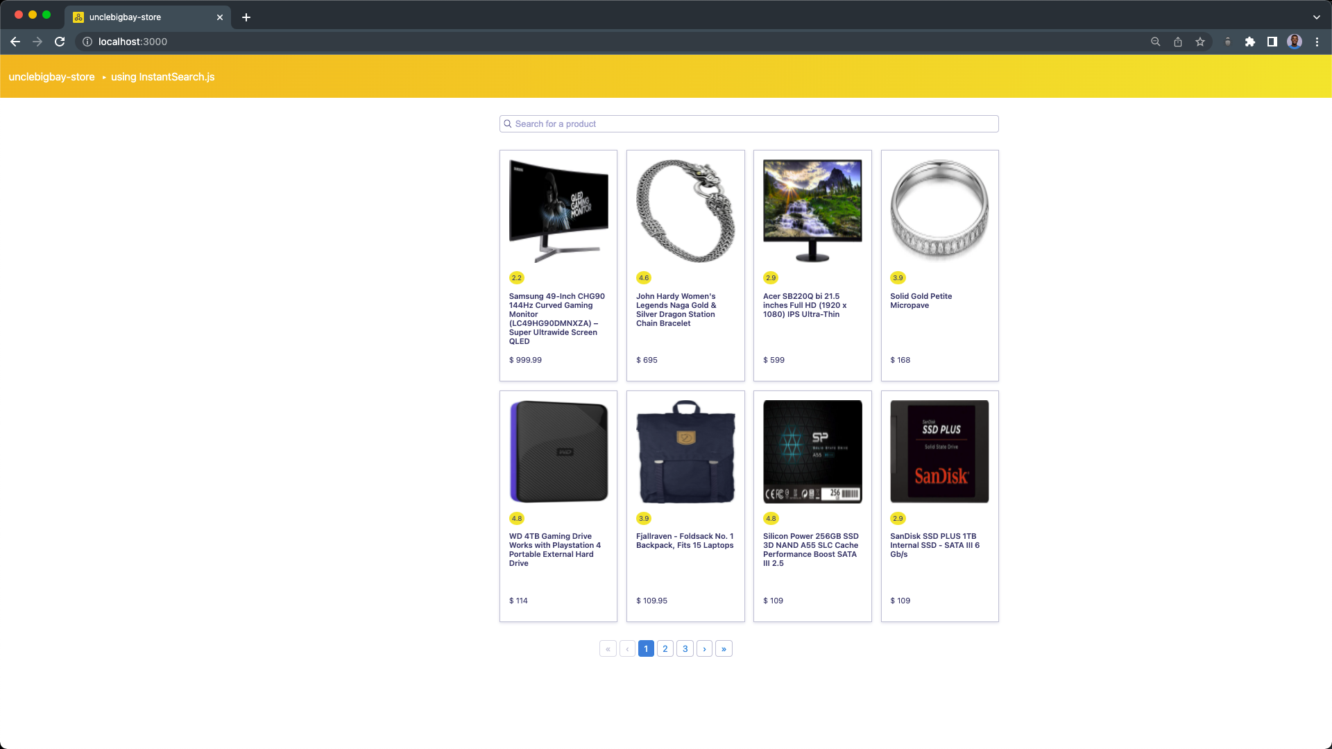 instant search displaying product per specified count