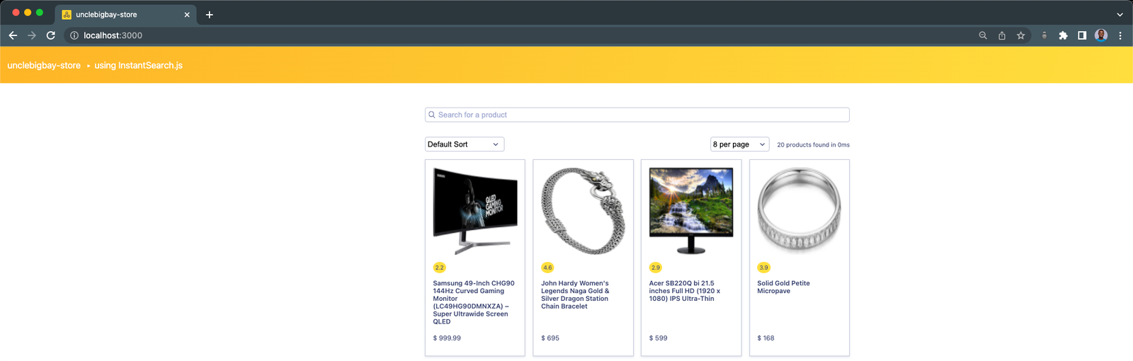 styling instant search product statistics