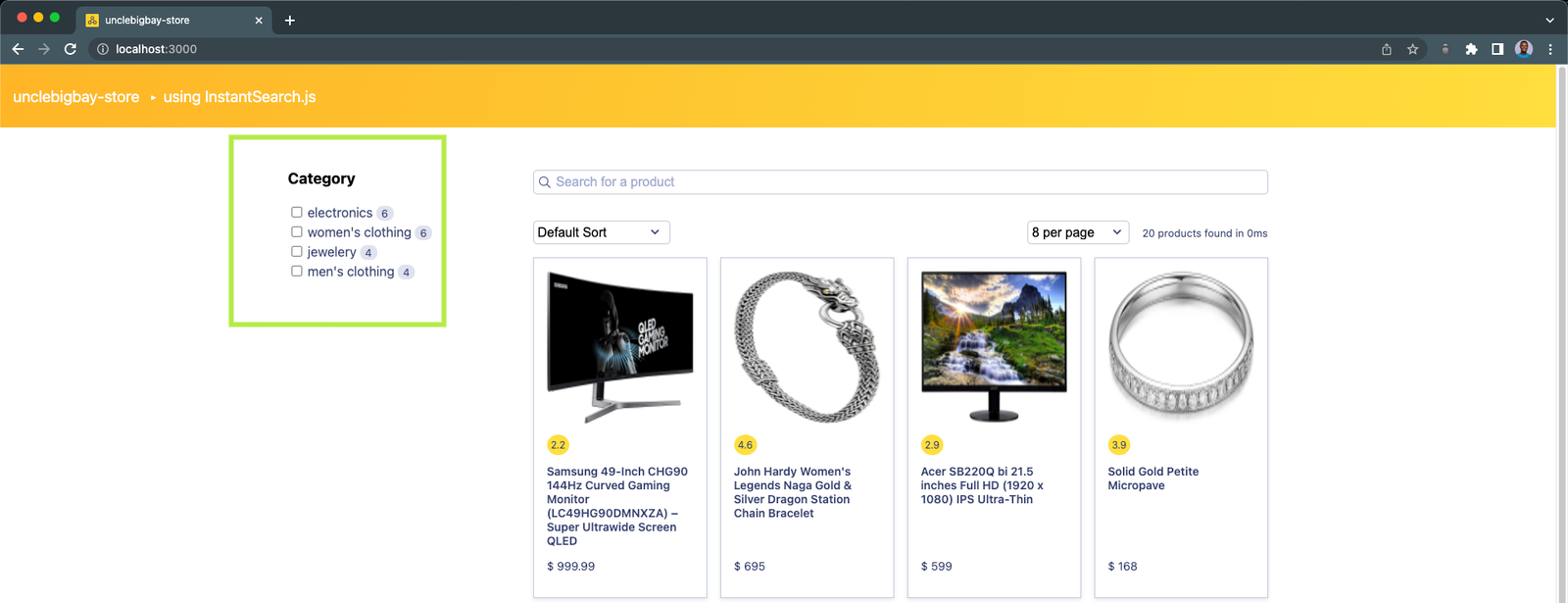 implementing category refinement widget