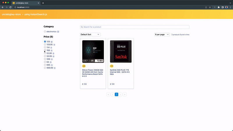 demonstrating the refinement list widget