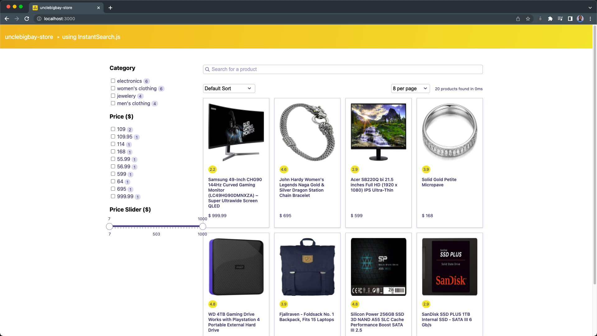 adding search panel filters