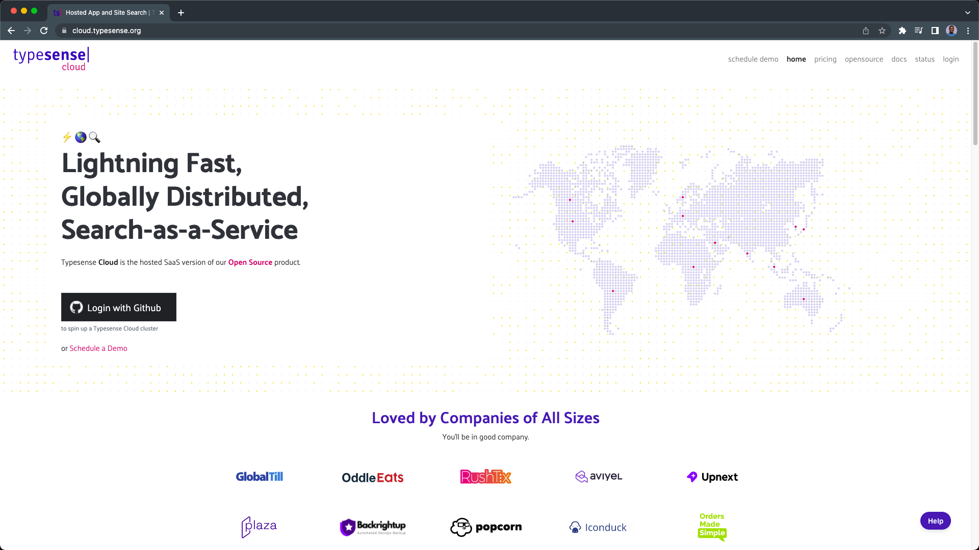 Login on typesense by clicking the login with github button
