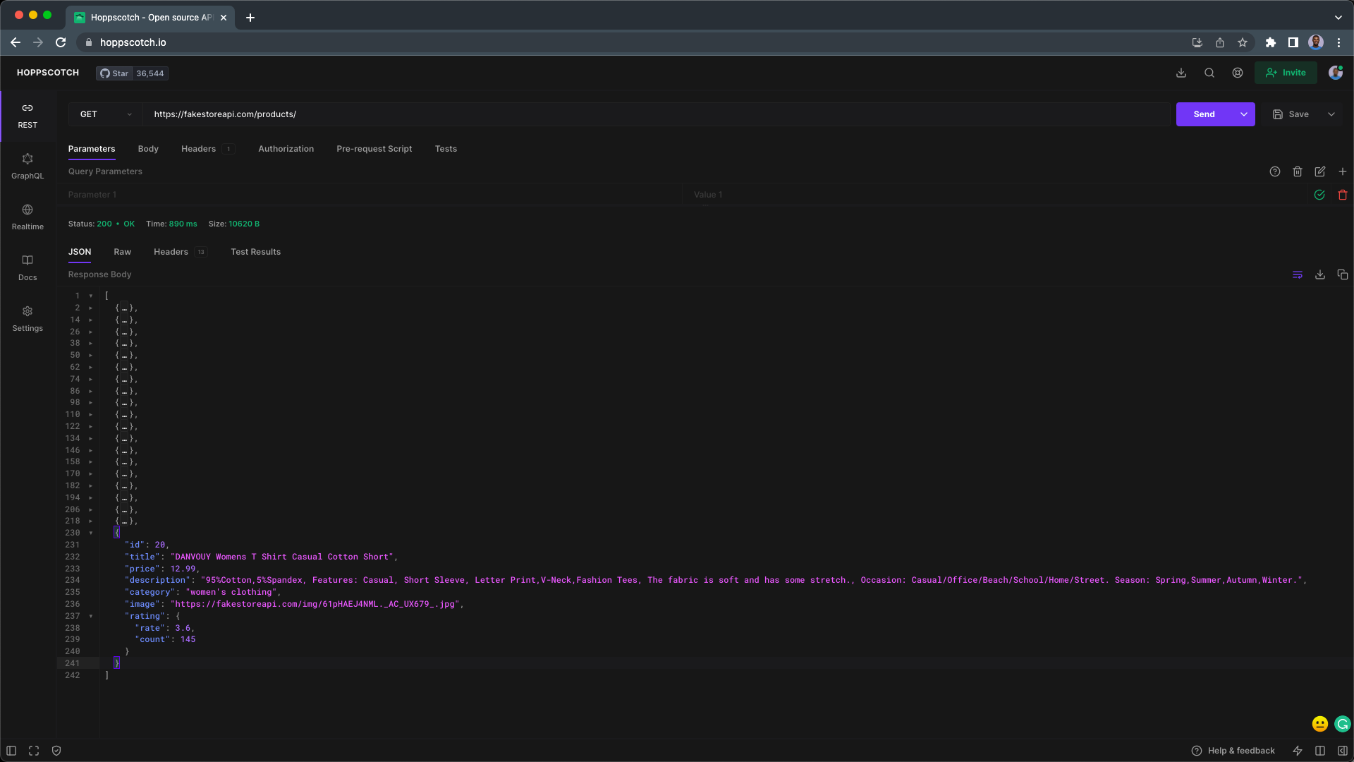 testing fakestoreapi on hoppscotch