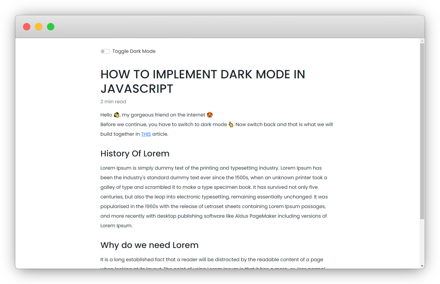 blog page output with css styles