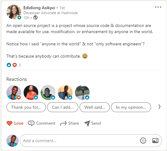 edidiong asikpo definition of open source on linkedin