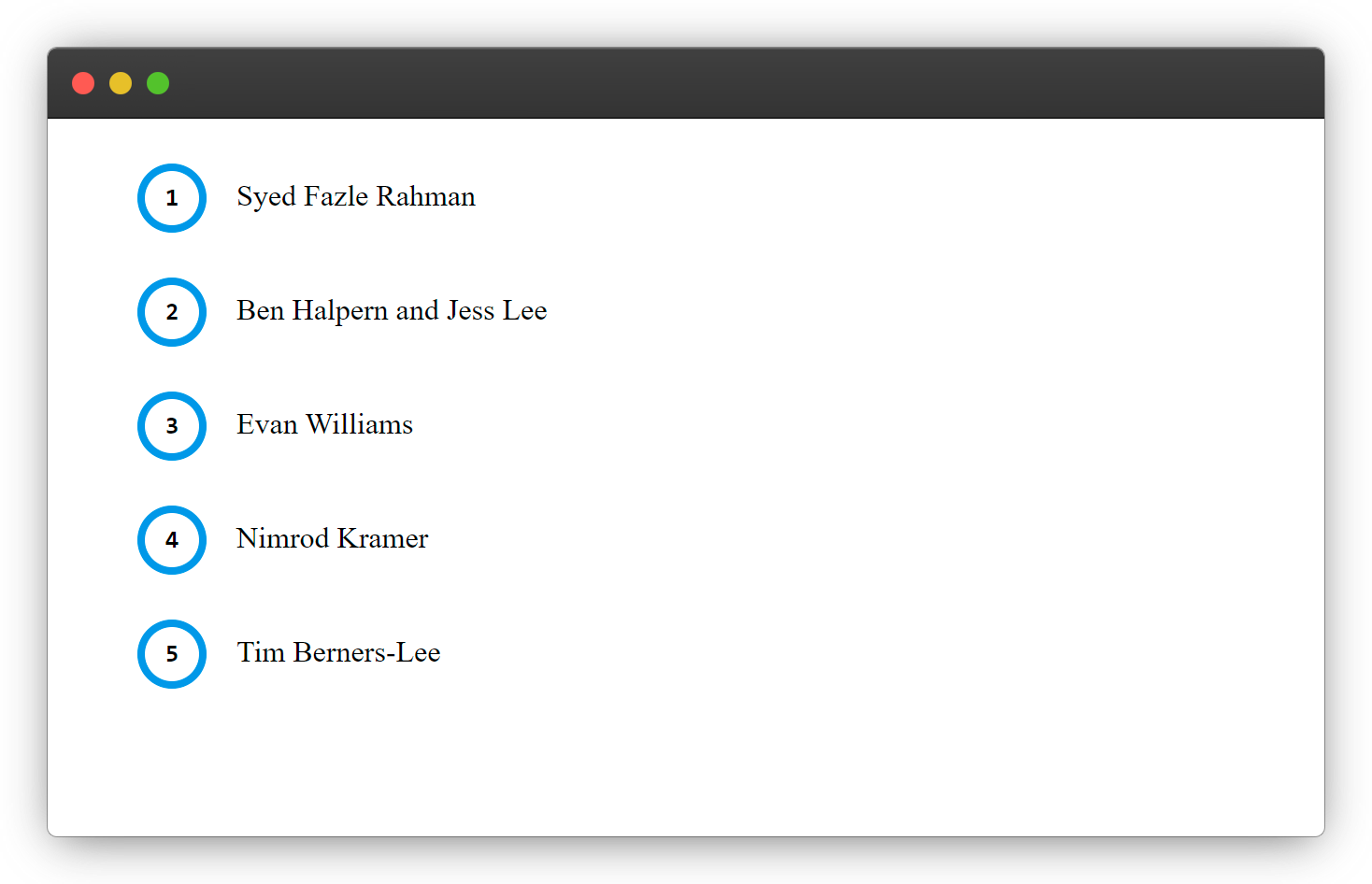 The circled list sample on browser
