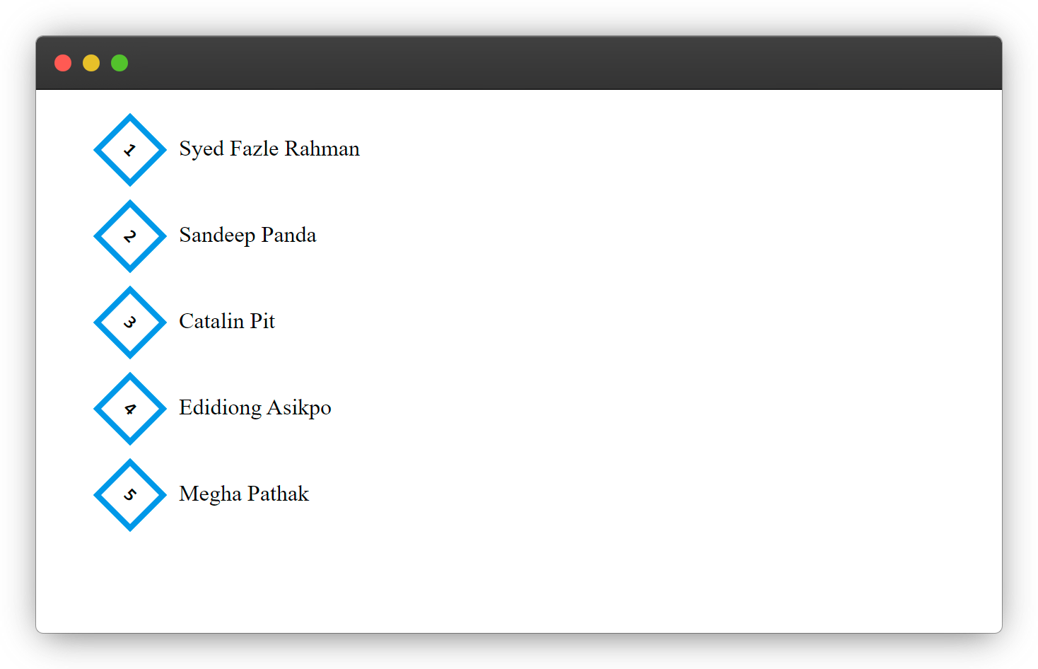 Diamond list sample on browser